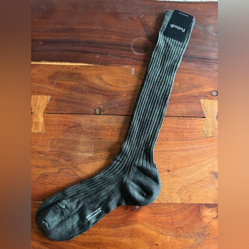 Pantherella Men's Ribbed Dress Socks - olive green - Picture 2 of 5